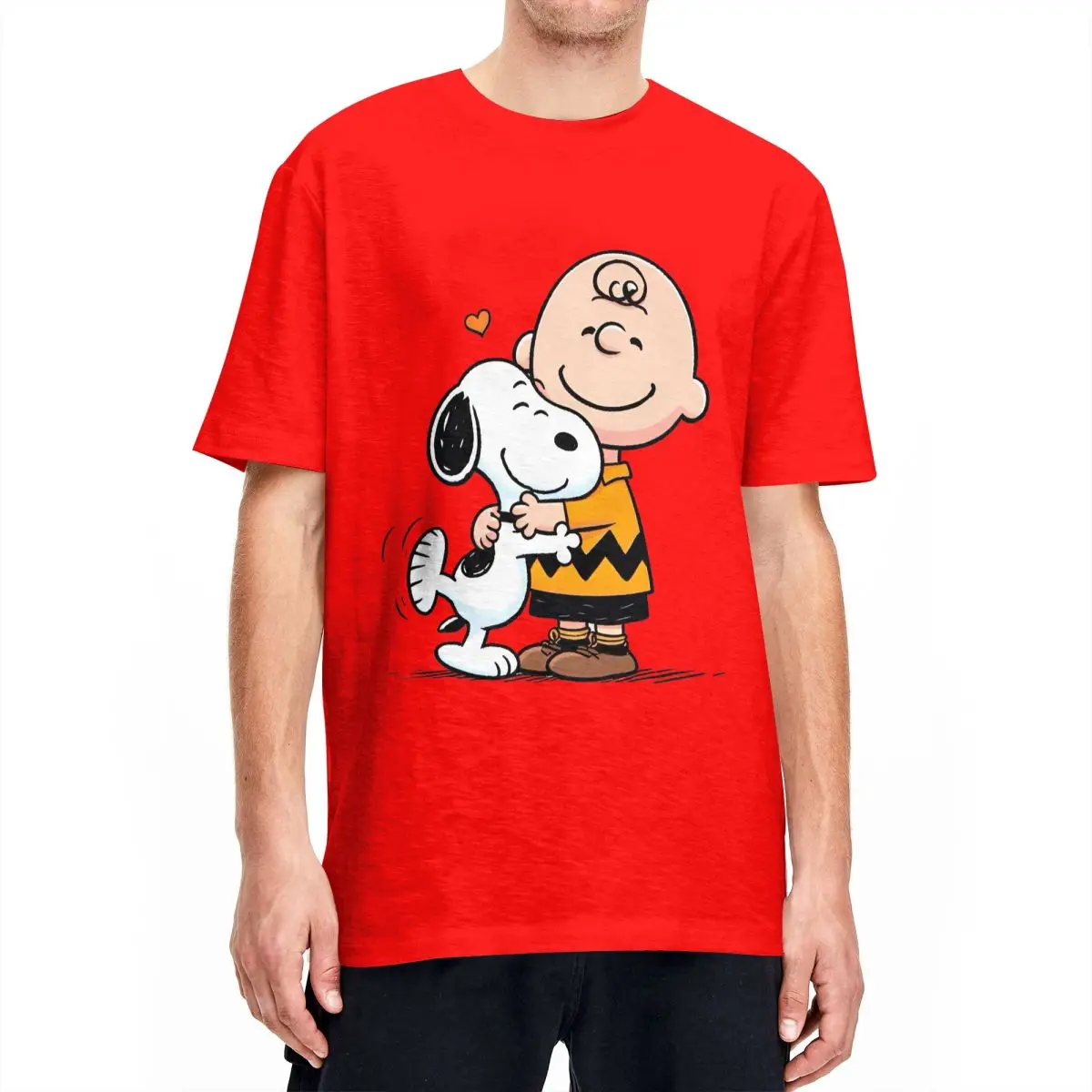 thumbnail image 1 of Camiseta de hombre de Peanuts Charlie Brown y Snoopy con corazón, dibujos animados Y2K, algodón puro, camisetas de verano con cuello redondo, ropa de talla grande, 1 of 5