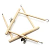 Birds Perch Parrot Play Toys Stand Holder natural Wooden Swing Bell Cage Hanging 3