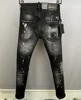 ICON BRAND D2 Men Jeans Denim Pants Hole Slim Pencil Trousers Metal Buttons Party Classics Fashionable Black DSQ2 JENAS 2