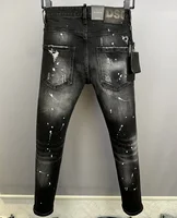 ICON BRAND D2 Men Jeans Denim Pants Hole Slim Pencil Trousers Metal Buttons Party Classics Fashionable Black DSQ2 JENAS 2