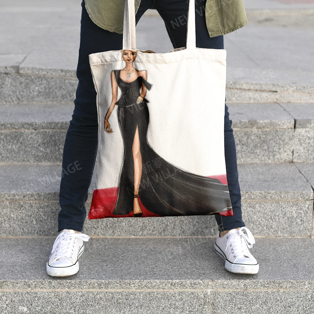 Canvas shoulder bag organization storage Handbags cosmetics travel Women's bag Shopping Fabric pouch nordic boho Customizable 5