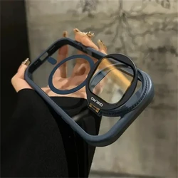 Magnetic Clear Flip Stand with Camera Lens Protection for iPhone 18 Pro (Blue)