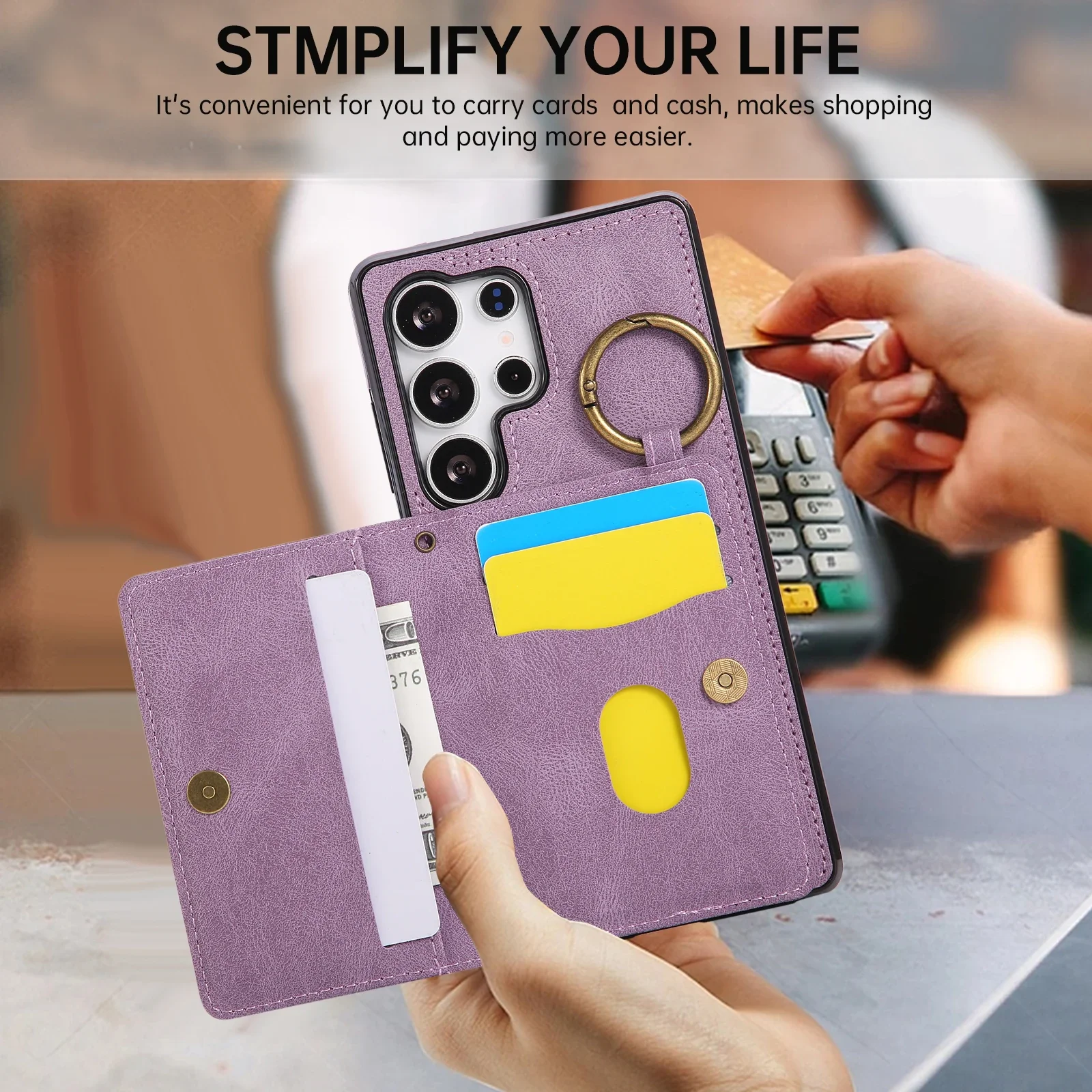 Magnetic Ring Crossbody Wallet Phone Case with Flip Cover