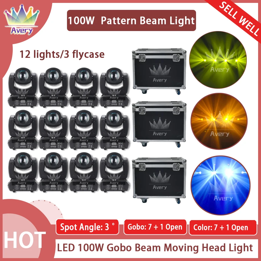 

No Tax 12Pcs 100W Beam Gobo Light 3 Flightcase 18 Prism LED Spot Light Stage Effect Lighting DJ Disco Stage Moving Head Lights S