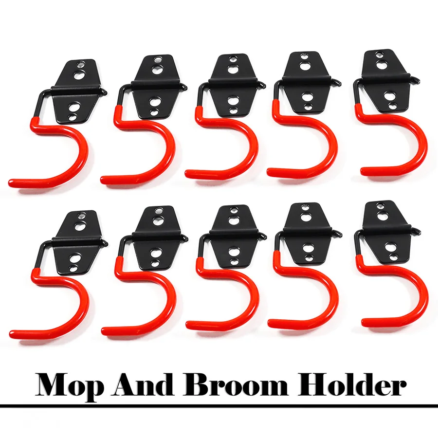 Description Picture 4 of item2PCS Garage Hooks Heavy Duty Mop Broom Holder Organizer Wall Mounted Steel Garage Hooks Sapce Save Cleaning Tools Organizer