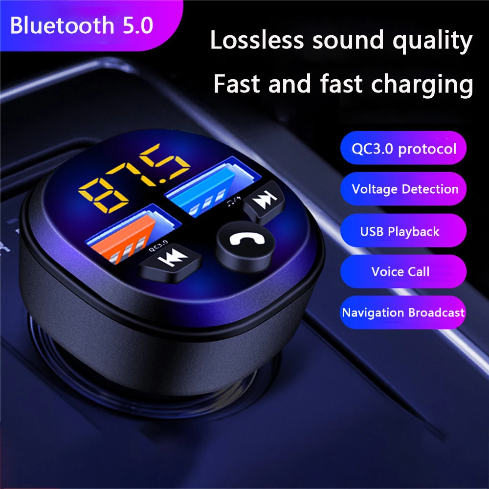Black ABS Car Charger with Digital Display and Fast QC 3.0 Charging