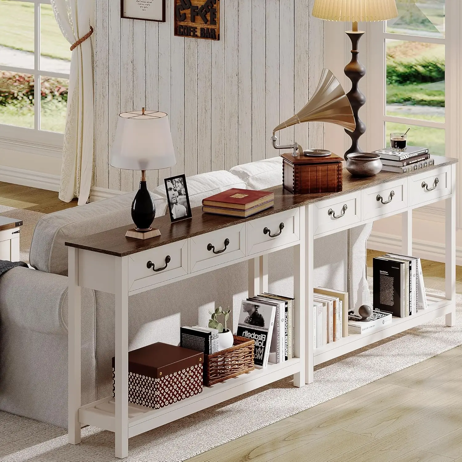47" Farmhouse Console Table with 3 Drawers, Rustic Entryway Table, Narrow Long Sofa Table for Living Room, Hallway, Behind Couch 3