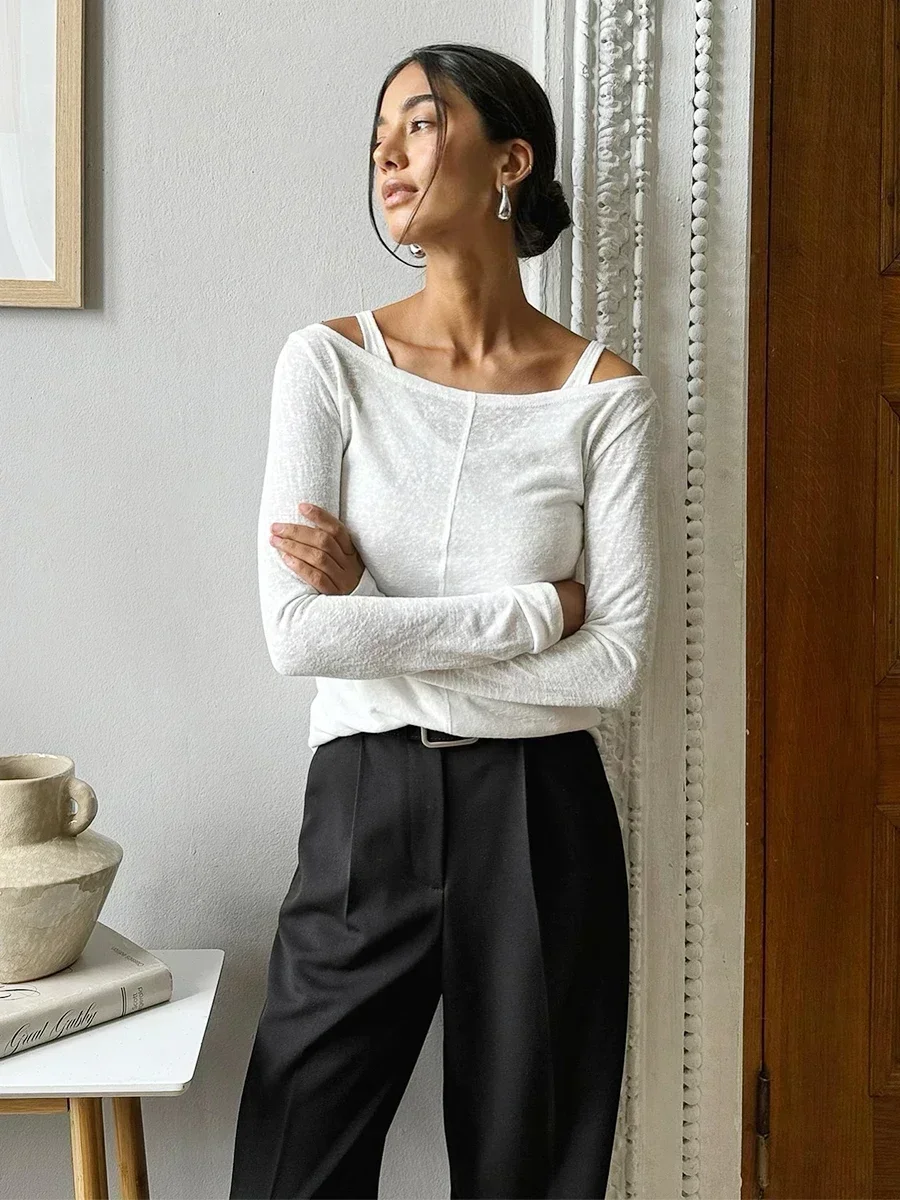 Bornladies Thin Long Sleeves Vest Women's Fashionable Round Neck Loose Transparent  T-Shirt Female Summer Solid Color Basic Top