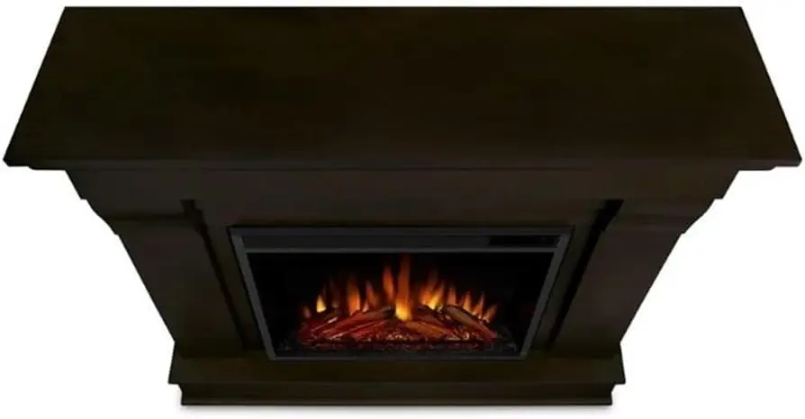 Traditional Solid Wood Indoor Electric Fireplace Mantel Heater with Remote Control, Adjustable Led Flame, 1500W in Dark Walnut 4