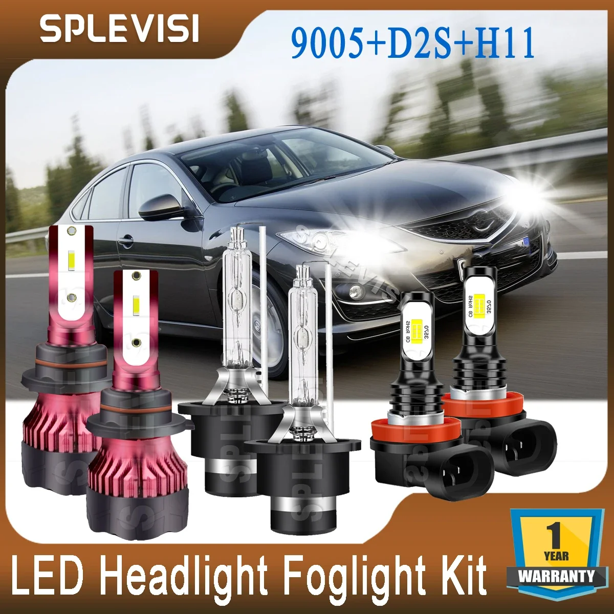 Bright White Combo Headlight 2X 9005/Hb3 Led High Beam 2X Xenon Light D2S Low Beam 2X H11 Folamp Kit Per Mazda 3 2003 2004 2005