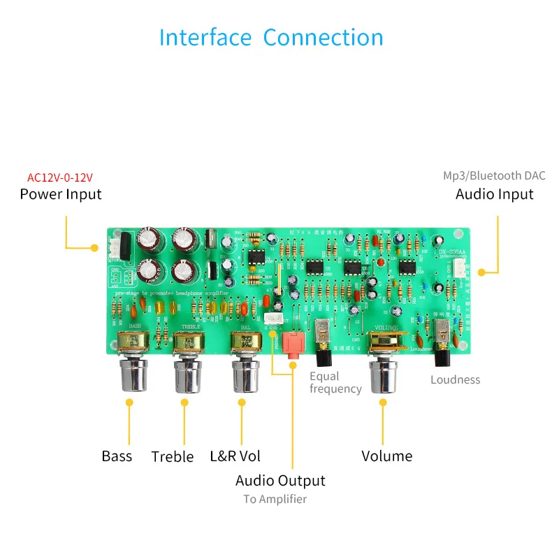 Audio Preamplifier JRC4558 OP-AMP Bass Treble Volume Tone Control Board Hifi 2.0 Channel Preamp With Loudness