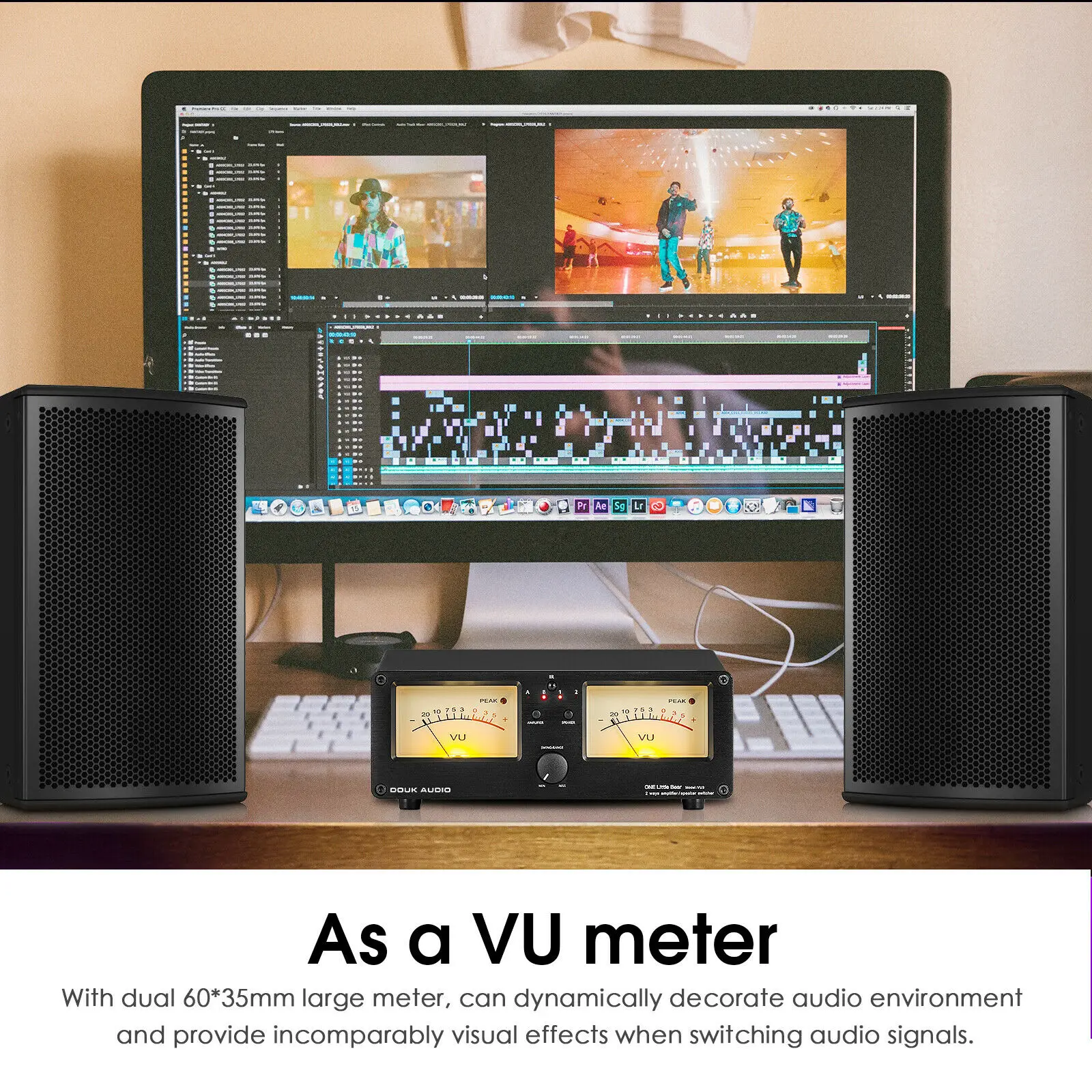 デュアルアナログVuメーター2ウェイアンプ/スピーカーオーディオ
