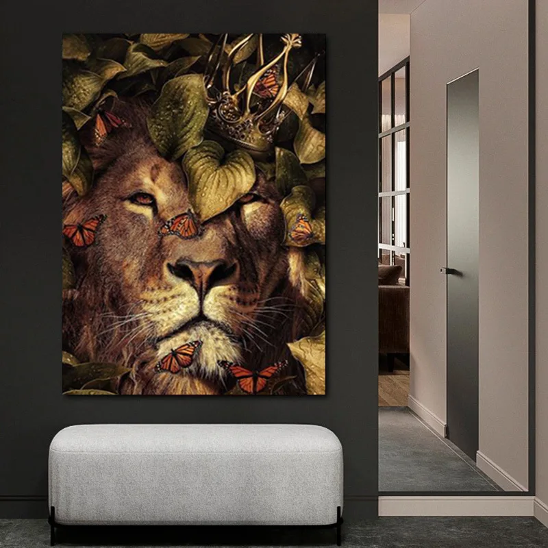 Lion head sofa background wall decorative painting living room canvas hanging painting