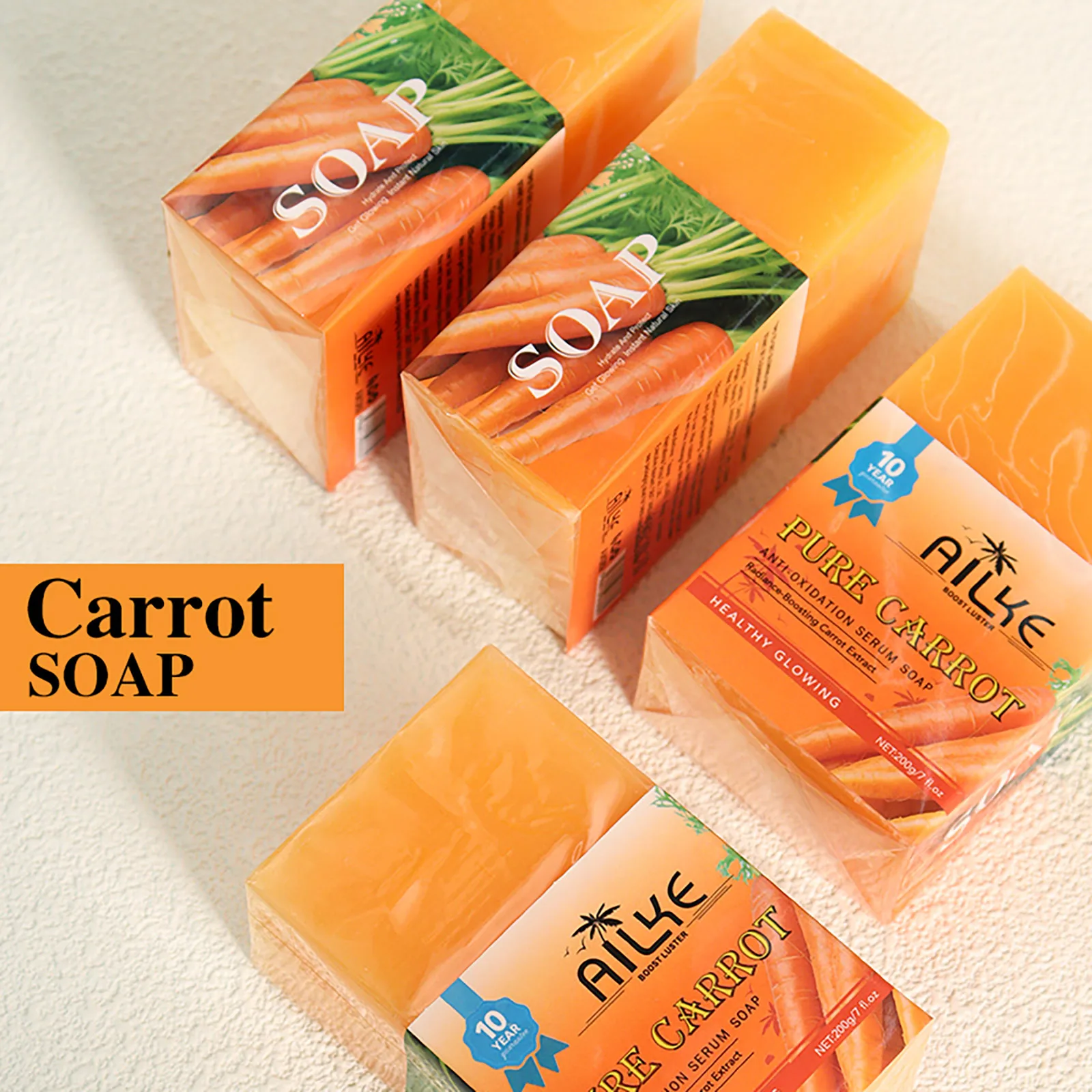 AILKE Natural Carrot Brightening Serum Soap, Lightening, Reduce Melanin, With Rich Foam, For Face, Body, Hands, Vegan Soap Bar
