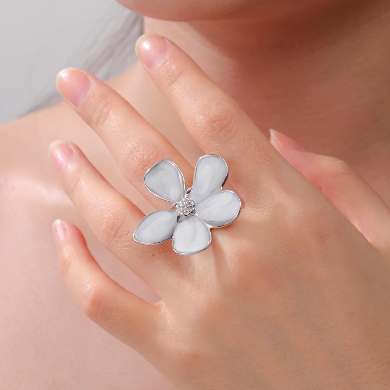 COOLTIME Tropfendes Öl Bunte Blumenring für Frauen Edelstahl Verstellbare Ringe Trend Ästhetik Hochzeit Schmuck Geschenke – Detail 24