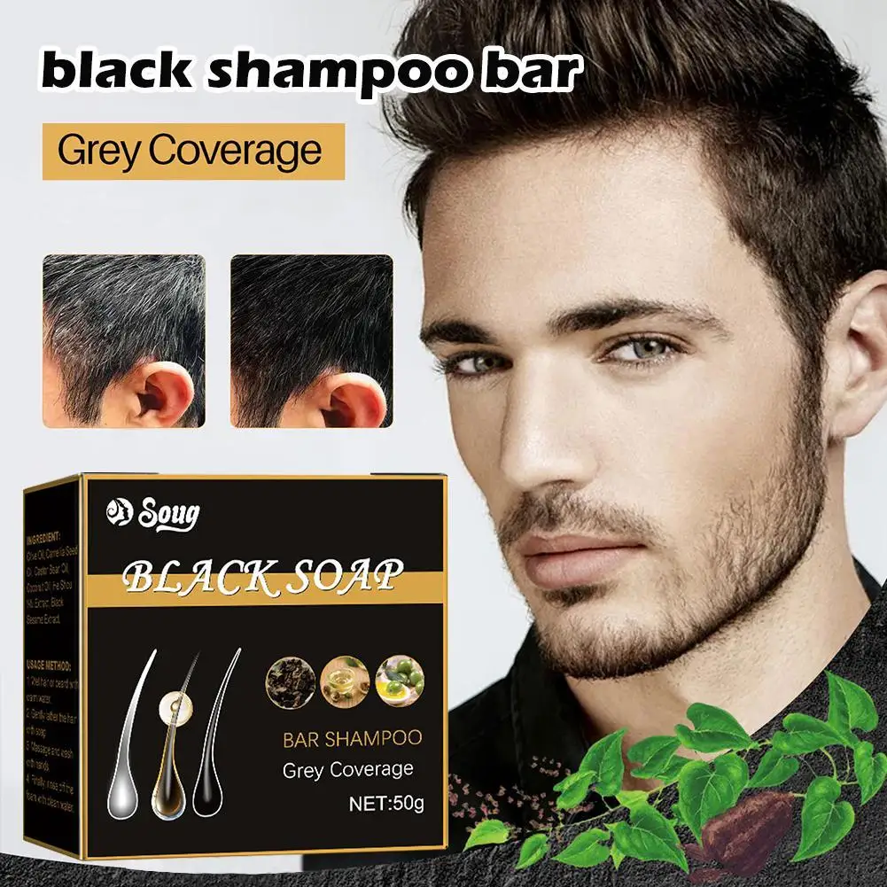 Black Shampoo Soap For Grey Hair Hair Nourishing Shampoo Soap Black Shampoo Soap Regrow Hair Bar Gray White Color Dye 50g