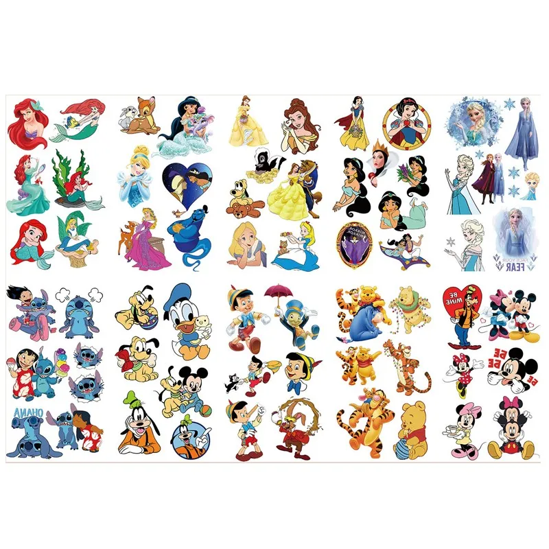 10Pcs/set Disney Princess Frozen Temporary Tattoo Stickers Cute Stitch Mickey Children Tattoo For Kids Funny Birthday Gift 3