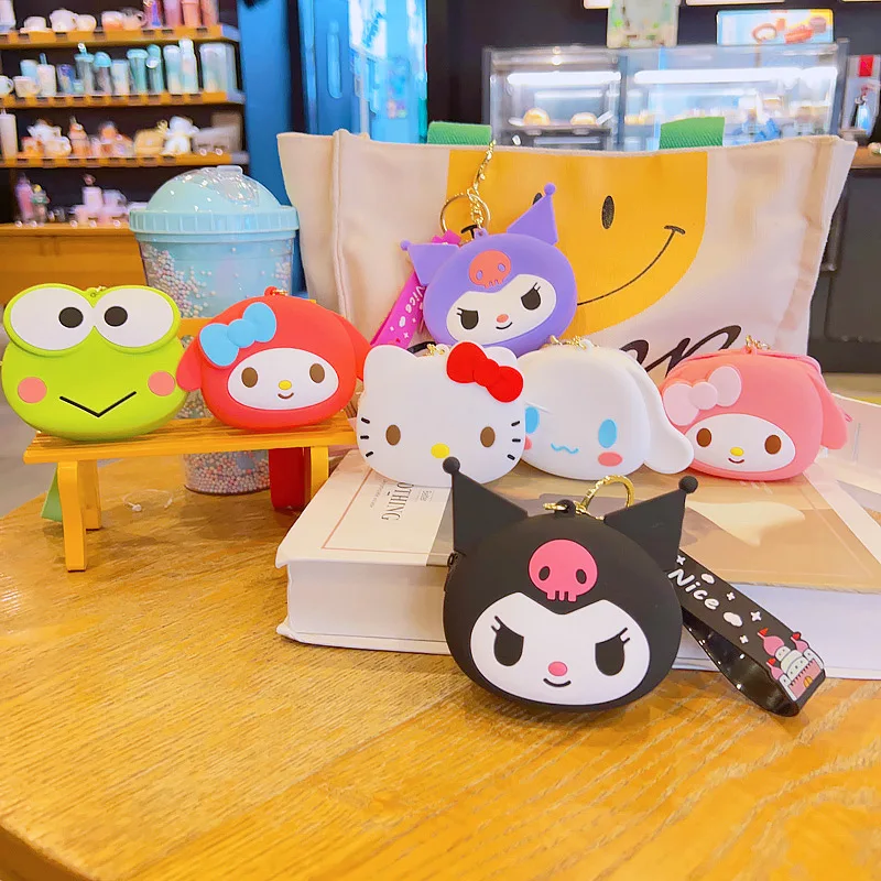 

Cute Sanrio Keychain Coin Wallet Anime Kuromi Hello Kitty Melody Silicone Bluetooth Headset Bag Schoolbag Girl Decoration Gift
