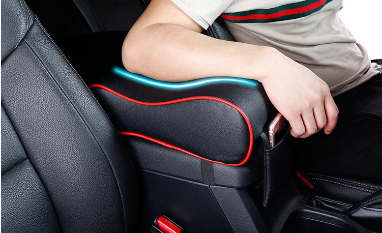 PU Leather Car Armrest Box Pad Cushion Auto Center Console Arm Rest Seat Box Heightening Soft Pad Hand Support with Storage Bags 12 undefined