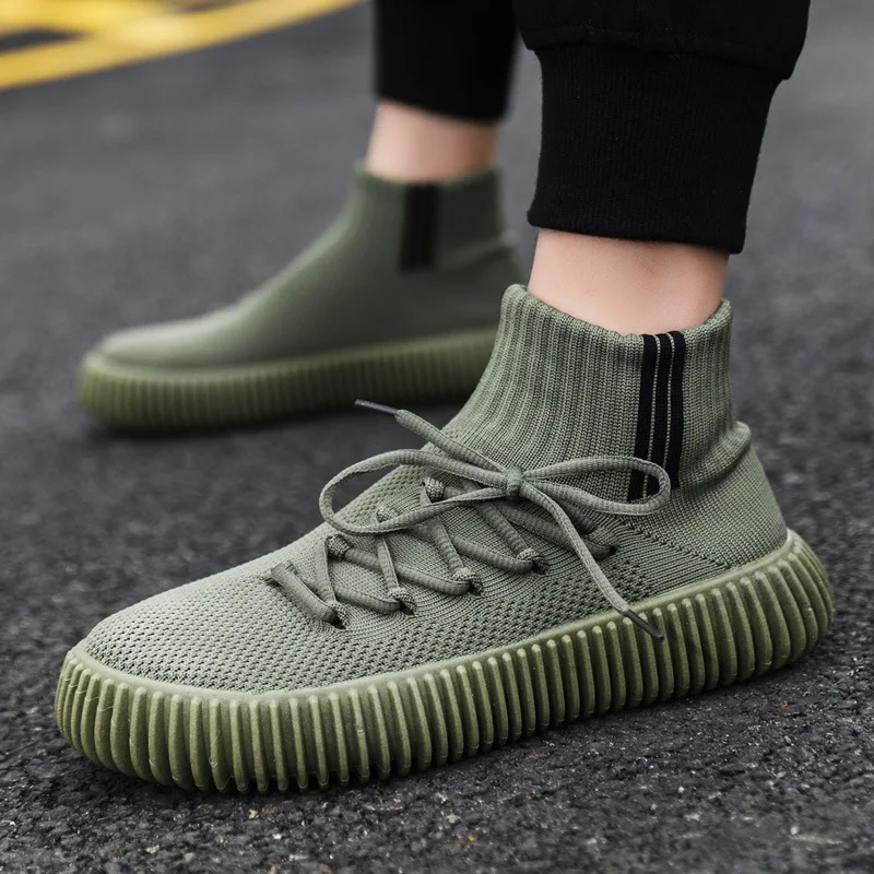 2024 New Casual Slip On Ankle Socking Boots Brand Kintted Autumn Boots Men Designer Lace Up Soft Loafers Platform Sneakers Males