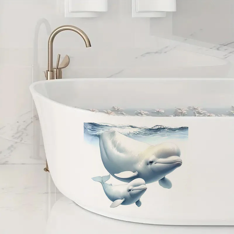 Beluga Whale 1pc Toilet Stickers,Wall Decal Removable, Reusable Vinyl Car Sticker for Toilet Lid, Bathroom Decor