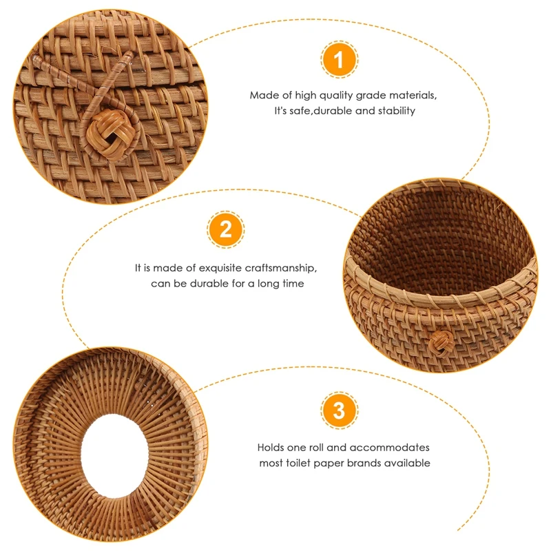 Round Rattan Tissue Box Vine Roll Holder Toilet Paper Cover Dispenser For Barthroom Home Hotel And Office tissue holder