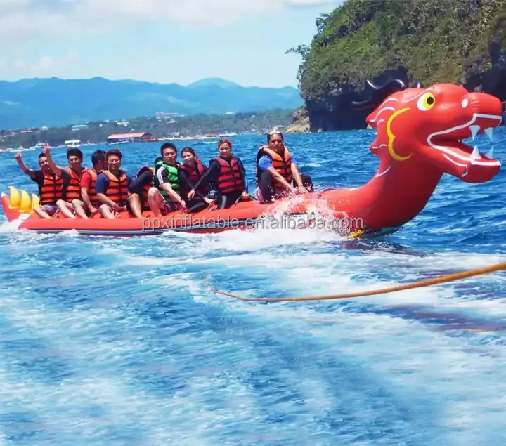 Hot Sale Entertainments Double Line Ocean Rider Inflatable Banana Boat Fly Fish Inflatable Towable Boat Toy Red Dragon