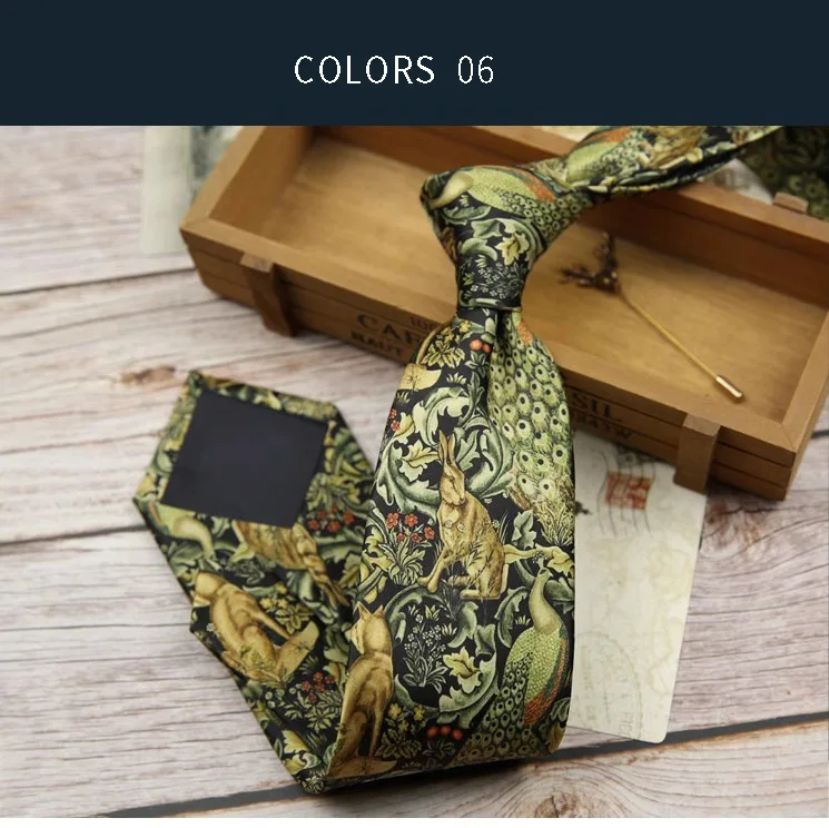 Vintage Blumen druck Khaki grün Krawatte 8cm Polyester Seide Touch Männer täglich Party Bankett Anzug Smoking männliche Krawatte Geschenk zubehör – Detail 11