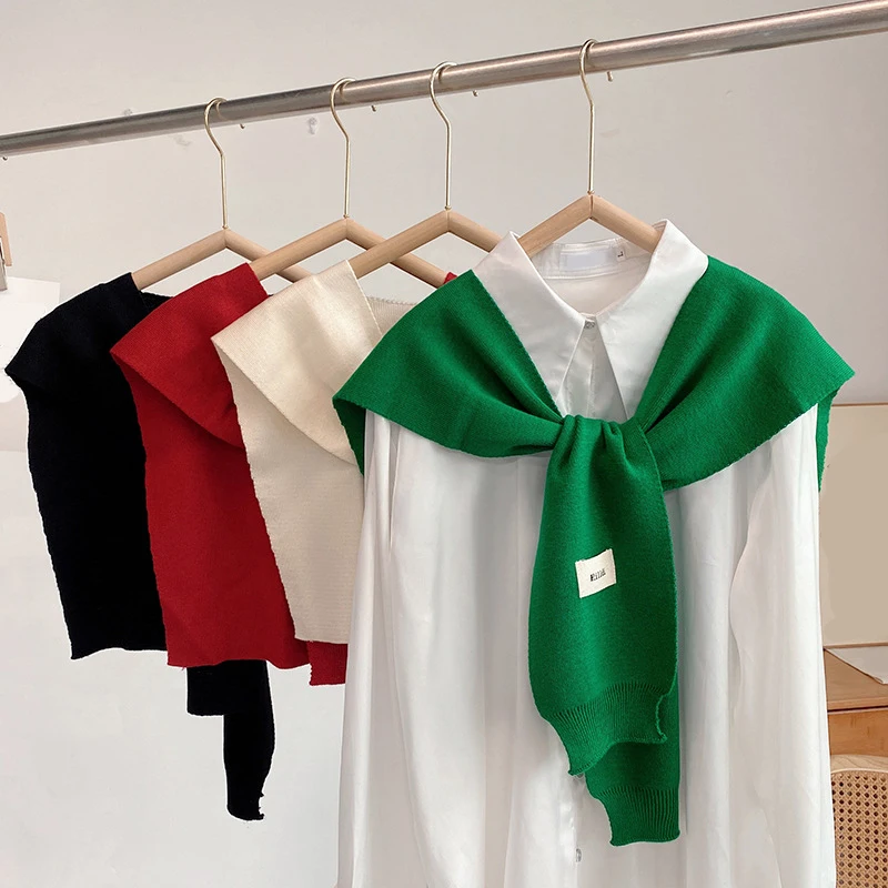 

Summer and Autumn Solid Color Knitted Shirt Fake Collar for Women Shirt Shoulder Wraps Scarf Woman Detachable Collars