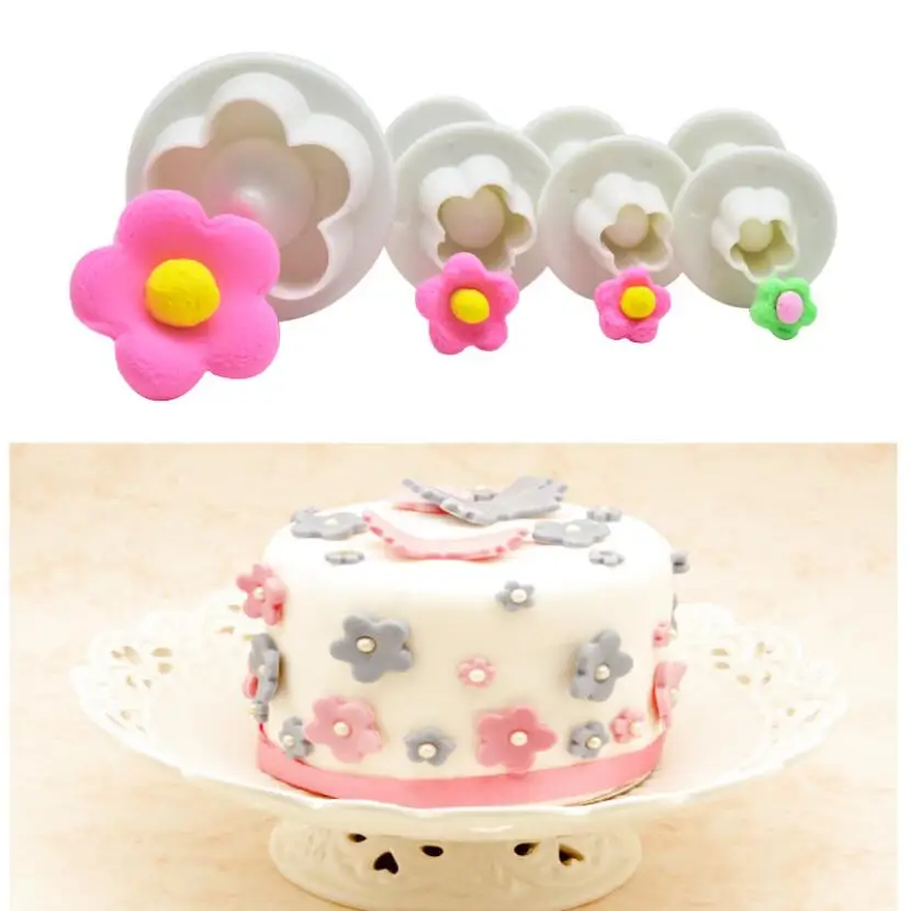 Cookie Cutter Baking Mold Cookie Mould Fondant Cutter Baking Decorating Tools Cookie Maker Press Kit 4Pcs/Set Plum Flower Plunger Fondant Mold Cutter Cookie Biscuit Cake tools