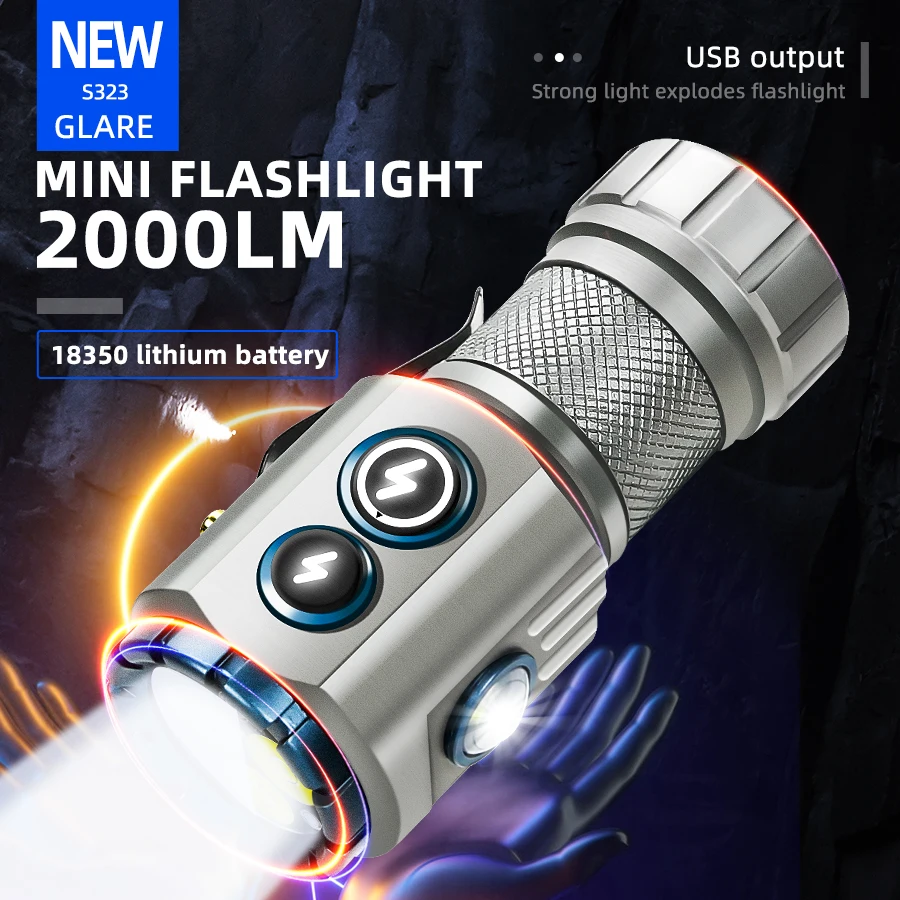 

Super Powerful 3LED Mini Flashlight Rechargeable 18350 Battery Bright Spotlight Torch Magnetic Suction Emergency Campin Lantern