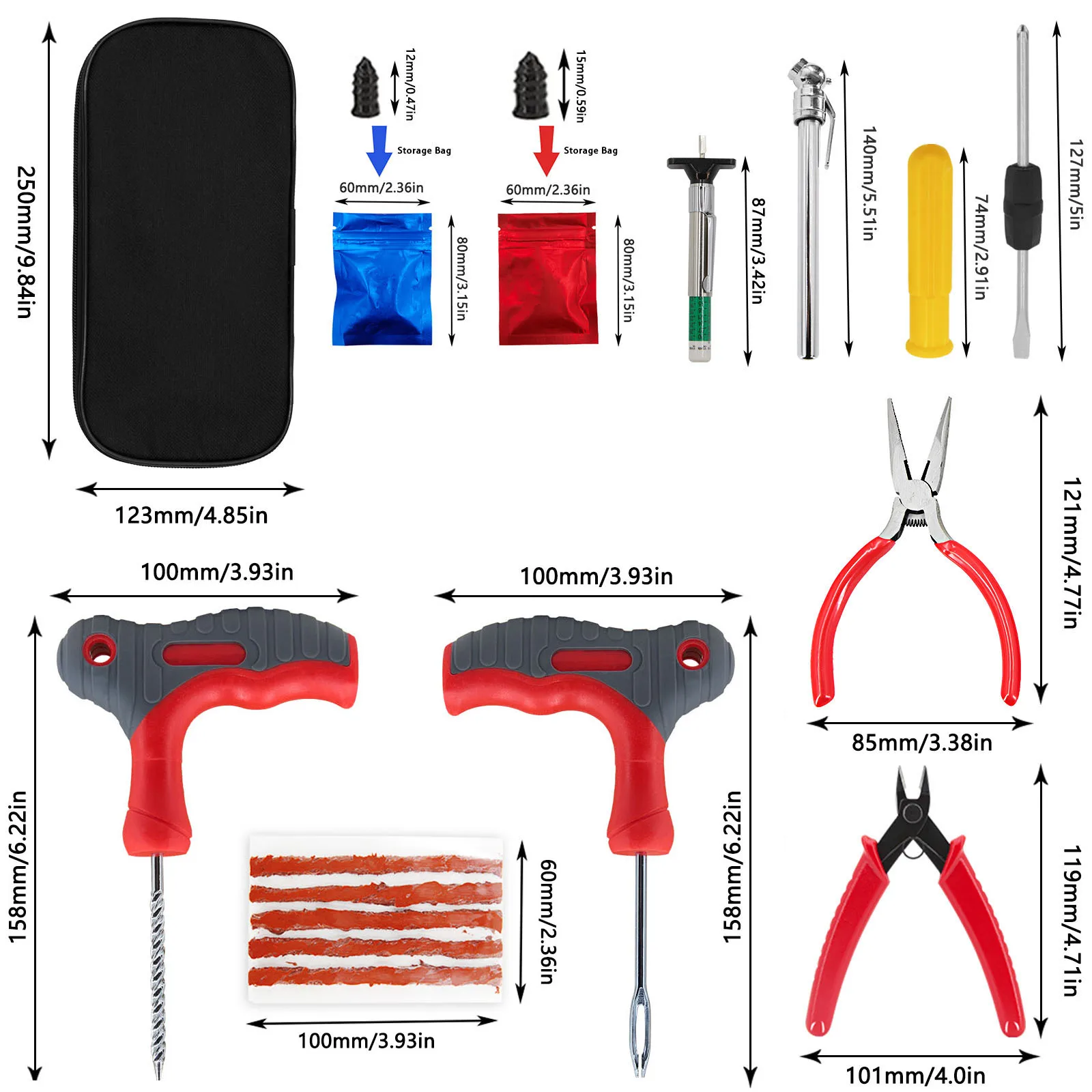 Car Tire Repair Tool Set Auto Emergency Flat Tire Puncture Plug Kit Needle Nose Pliers Vacuum Film Nail Screw Value Core Removal