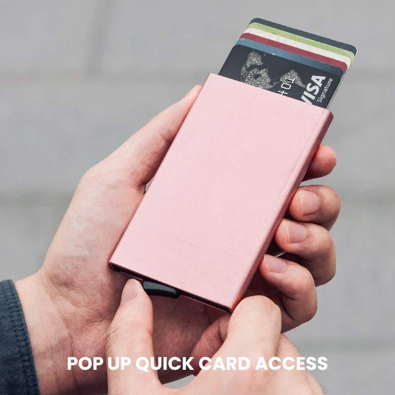 RFID Blocking Slim Pop-Up Wallet Minimalist Credit Card Holder For Men & Women Mini Metal Case