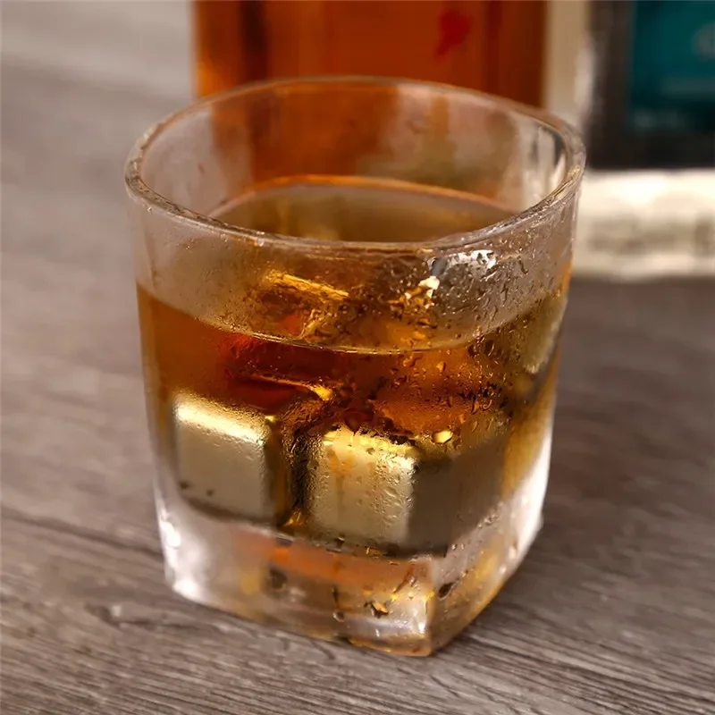 4/6/8pcs Stainless Steel 304 Whisky Stones Ice Cubes Whiskey Cooler Rocks Ice Stone Chilling Stones for Whiskey Wine Bar Tools