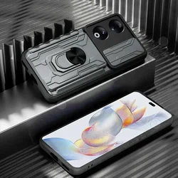 Military-Grade Slide Stand Ring Case with Card Slot and Camera Protection for Honor Magic 5 Pro 5G (Grey)