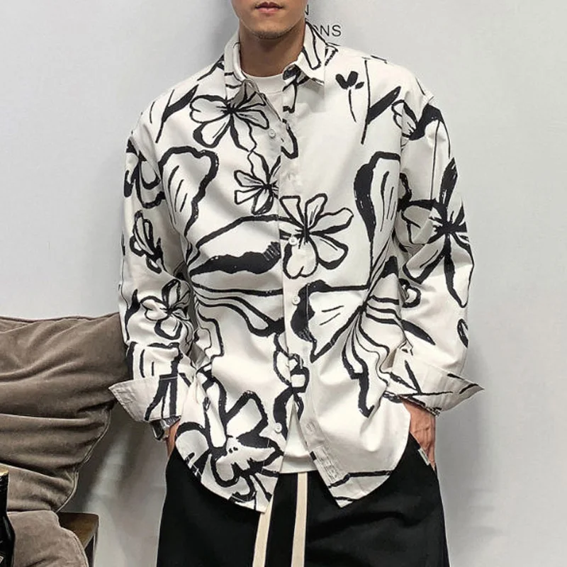 2023 New Spring and Autumn Thin Fashion China-Chic Lapel Printing Trend Ruffian Handsome Loose Casual Versatile Oversize Shirt