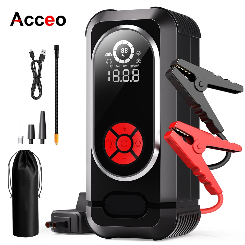 ACCEO 2000A Car Jump Starter With Air Compressor 150PSI Portable Car Battery Booster Charger Battery Starting Air Pump