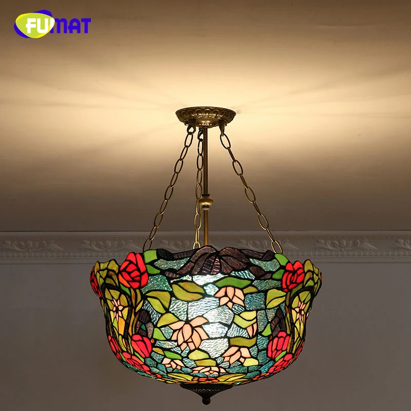 

FUMAT European Classic Villa Pendant Light Lotus Lampshade Stained Glass Lightings For Living Room Dining Room Pendant Lights