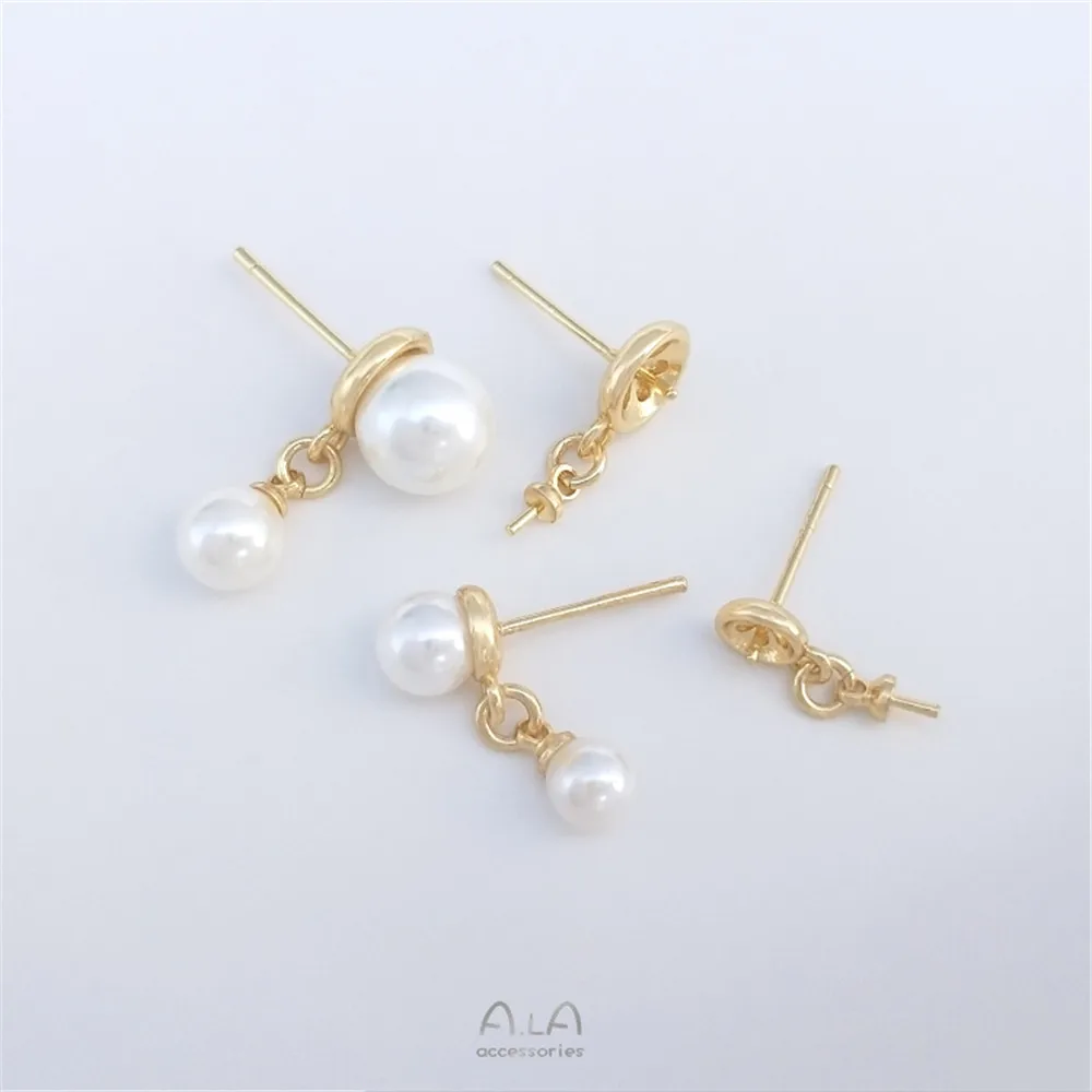 14K gold-wrapped half-hole beads for hanging sheep's eye ear nails 925 silver needles diy handmade sticky pearl ear accessories