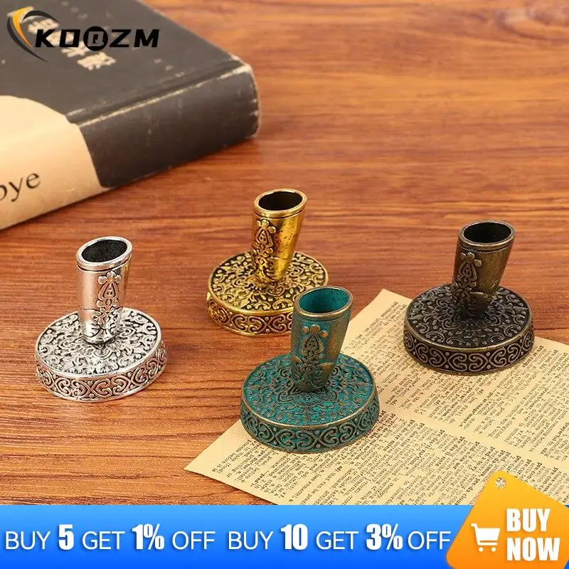 

1Pc Vintage Metal Round Insertion Pen Holder for Feather Quill Dip Pens School Office Supplies Stationery Student Gift