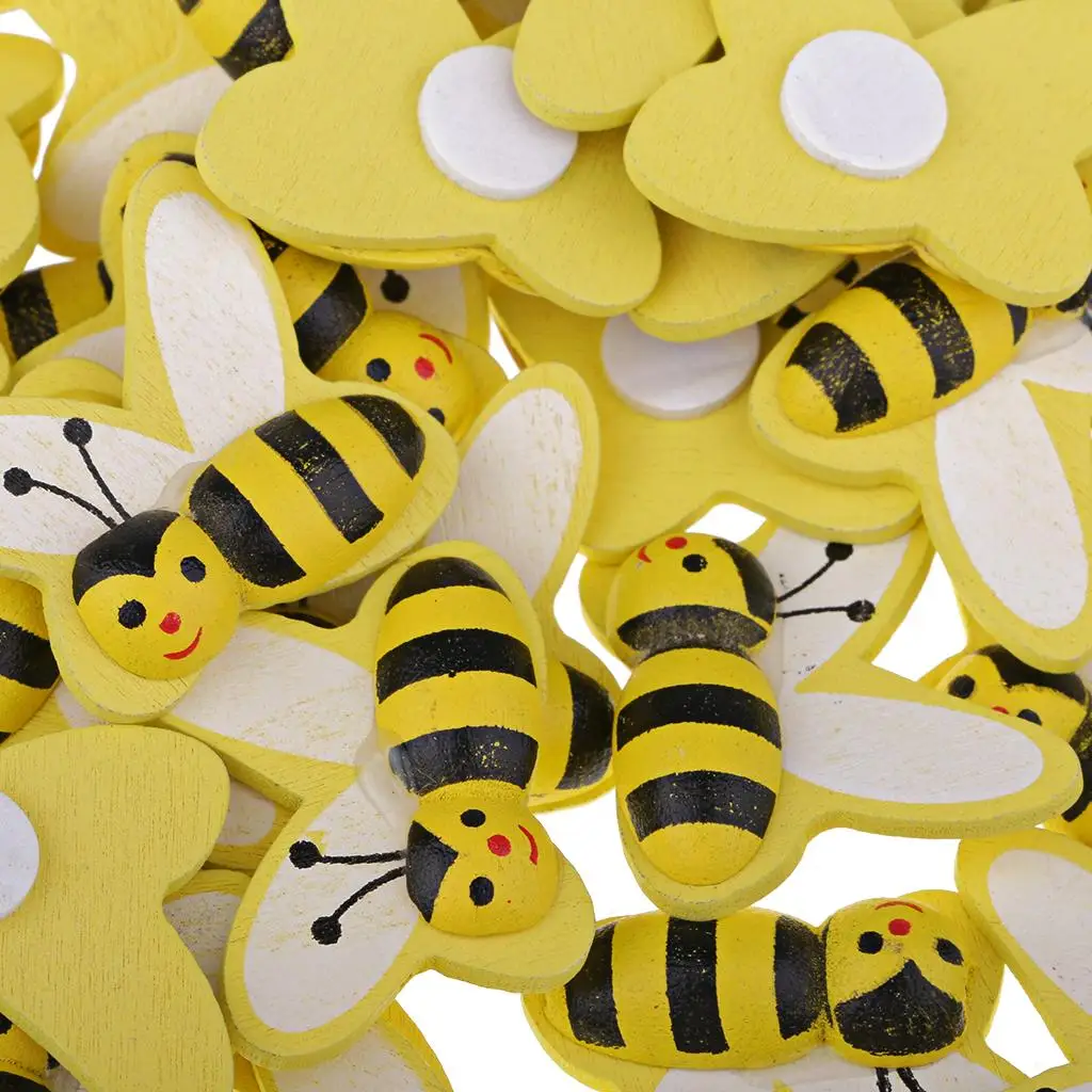 50 Pieces Mini Wooden Bee Embellishments for DIY Miniature Ornament Decoration