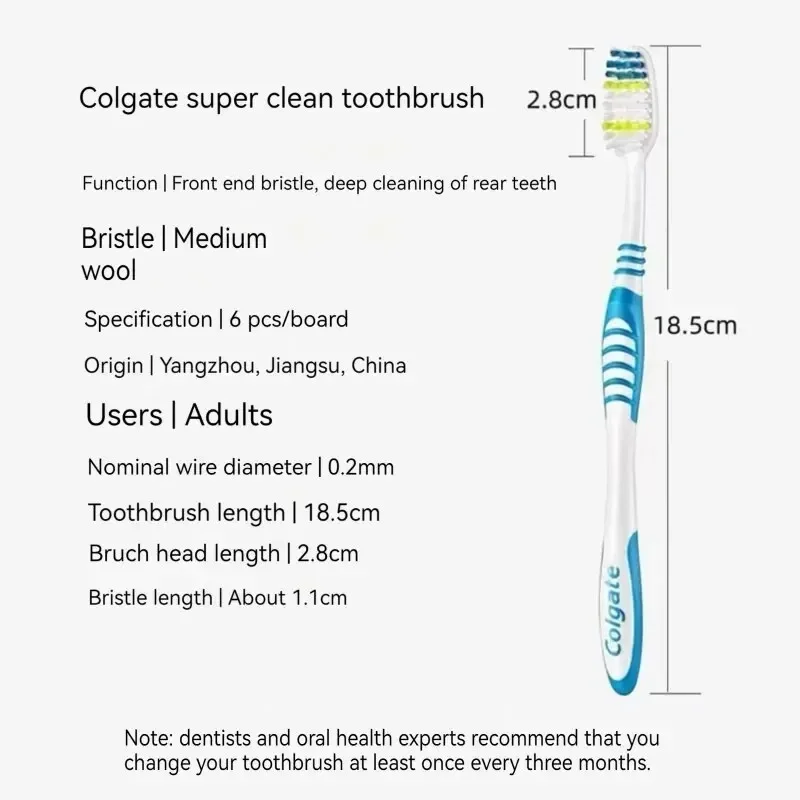 6-Pack Unisex Toothbrushes Soft & Medium Bristle Colgate-Style Ergonomic Handle Deep Cleaning Family & Travel Dental Care Set