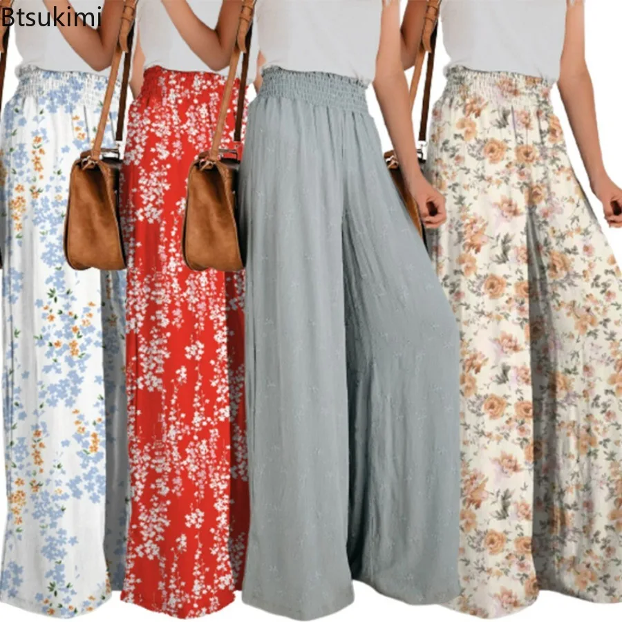 

New 2023 Women's Casual Wide Leg Pants Floral Printed Loose Pants Female Straight Streetwear Women Cargo Pants Women Joggers