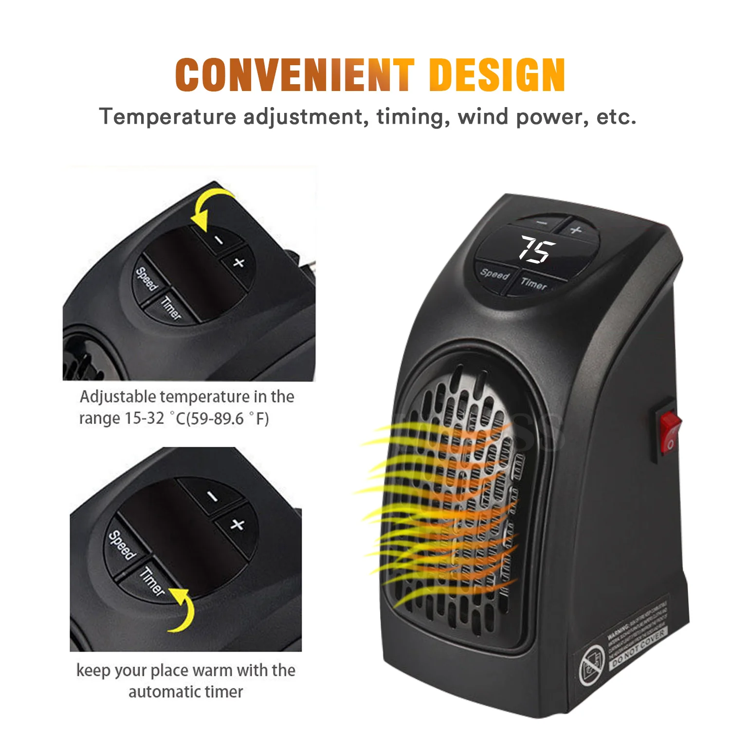 Portable Electric Heater Wall Fan Heater Easy Heating Stove Adjustable  Thermostat Radiator Warmer Machine 500W Home Appliance - AliExpress