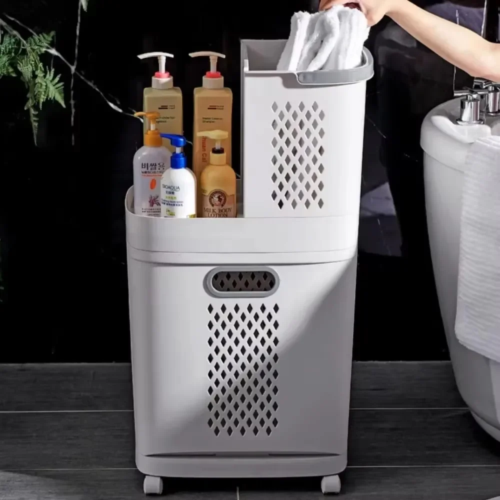 Dirty Clothes Storage Basket with Wheels Thickened Storage Rack Household Bucket Laundry Basket Bathroom Shelves