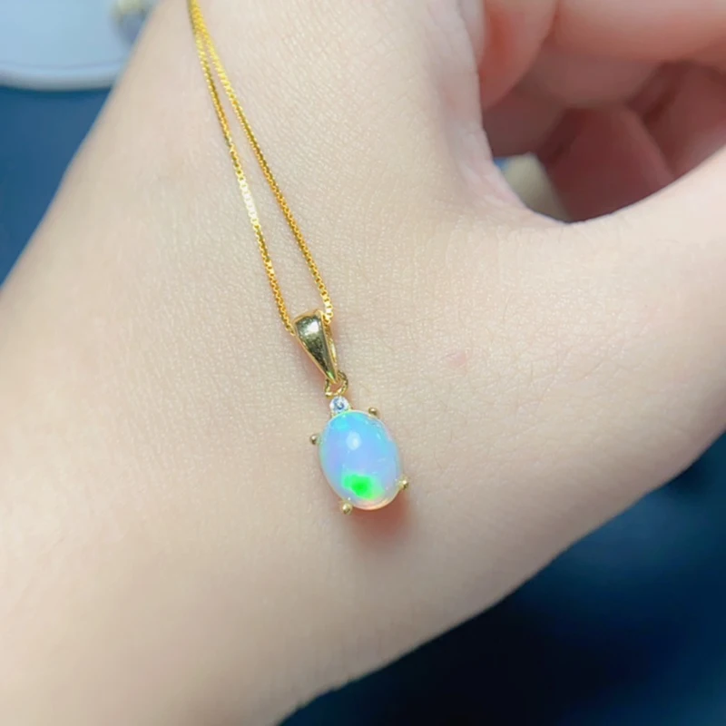 Natural opal pendant necklace for women 925 silver jewelry 18k gold plated