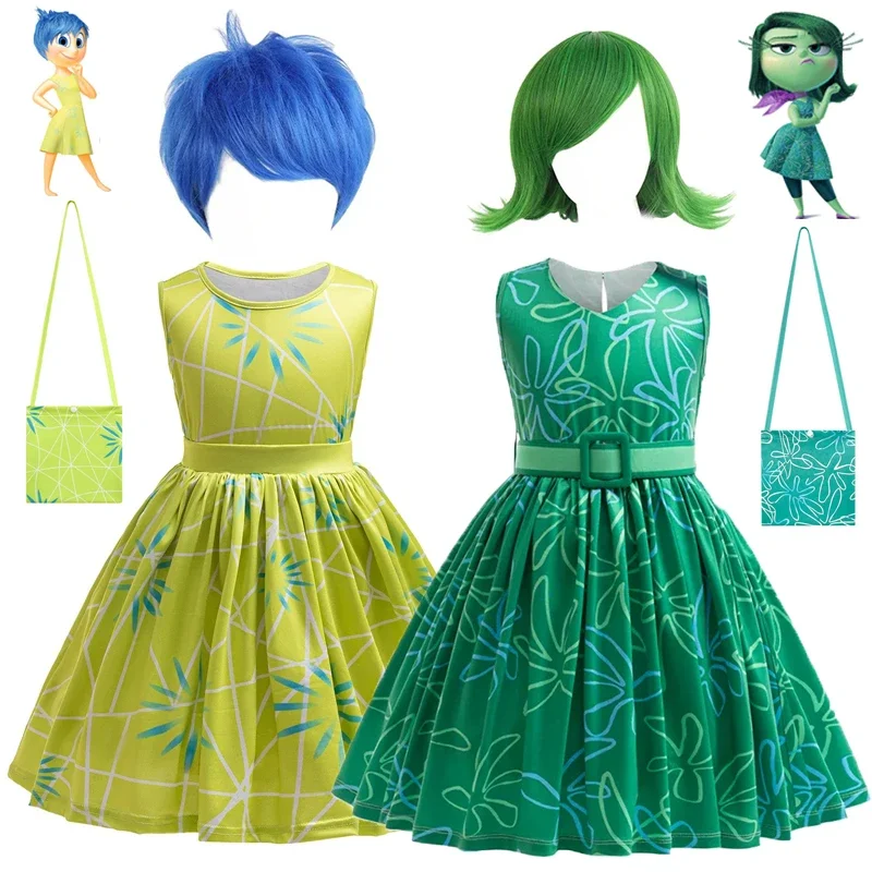 Happy Role-playing Costume From Inside Out Princess Dress wig mask Children's Girl Halloween Carnival Happy Birthday Dress Up girls dress princess costume kids clothes