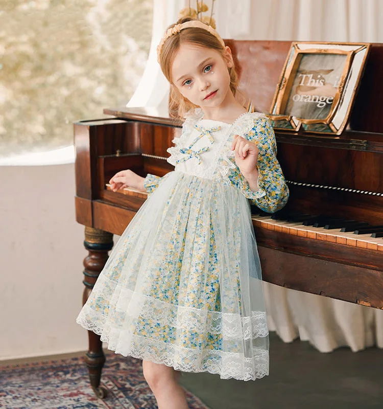 French Style Princess Dress Girl 2022 Spring Autumn Floral Lace Lolita Dress Kids Clothes Long Sleeve Girls Cute Party Clothing skirt dress for baby girl