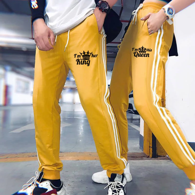 

Lover Sweatpants King Or Queen Print Spring Autumn Striped Fashion Sports Casual Couple Jogger Pants Fitness Loose Adult Trouser
