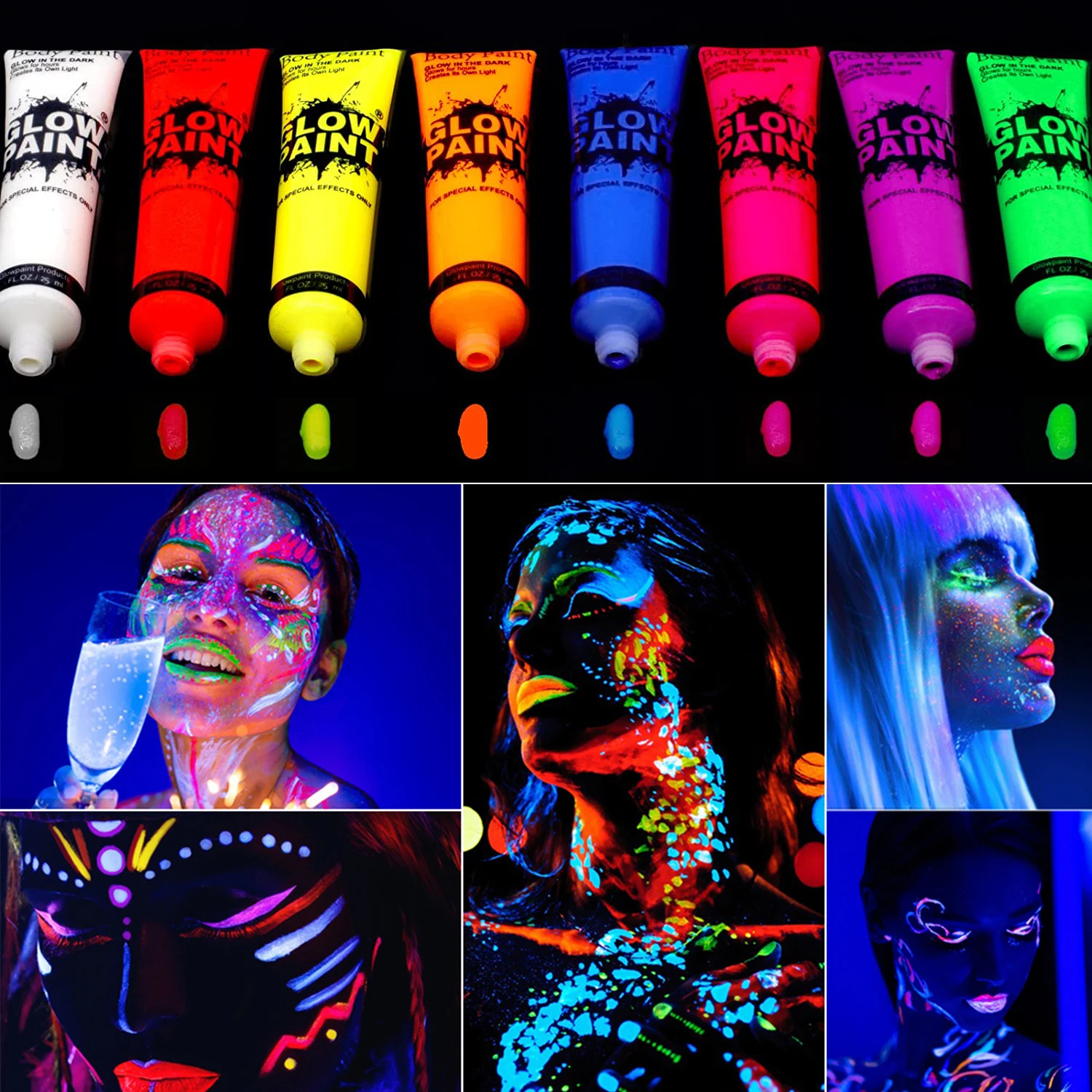 6Pcs/set Halloween Glow Pop In Dark Face Black Light Paint UV Neon Face  Body Paint Non Toxic Crayon Kit Fluorescent Makeup Marke - AliExpress